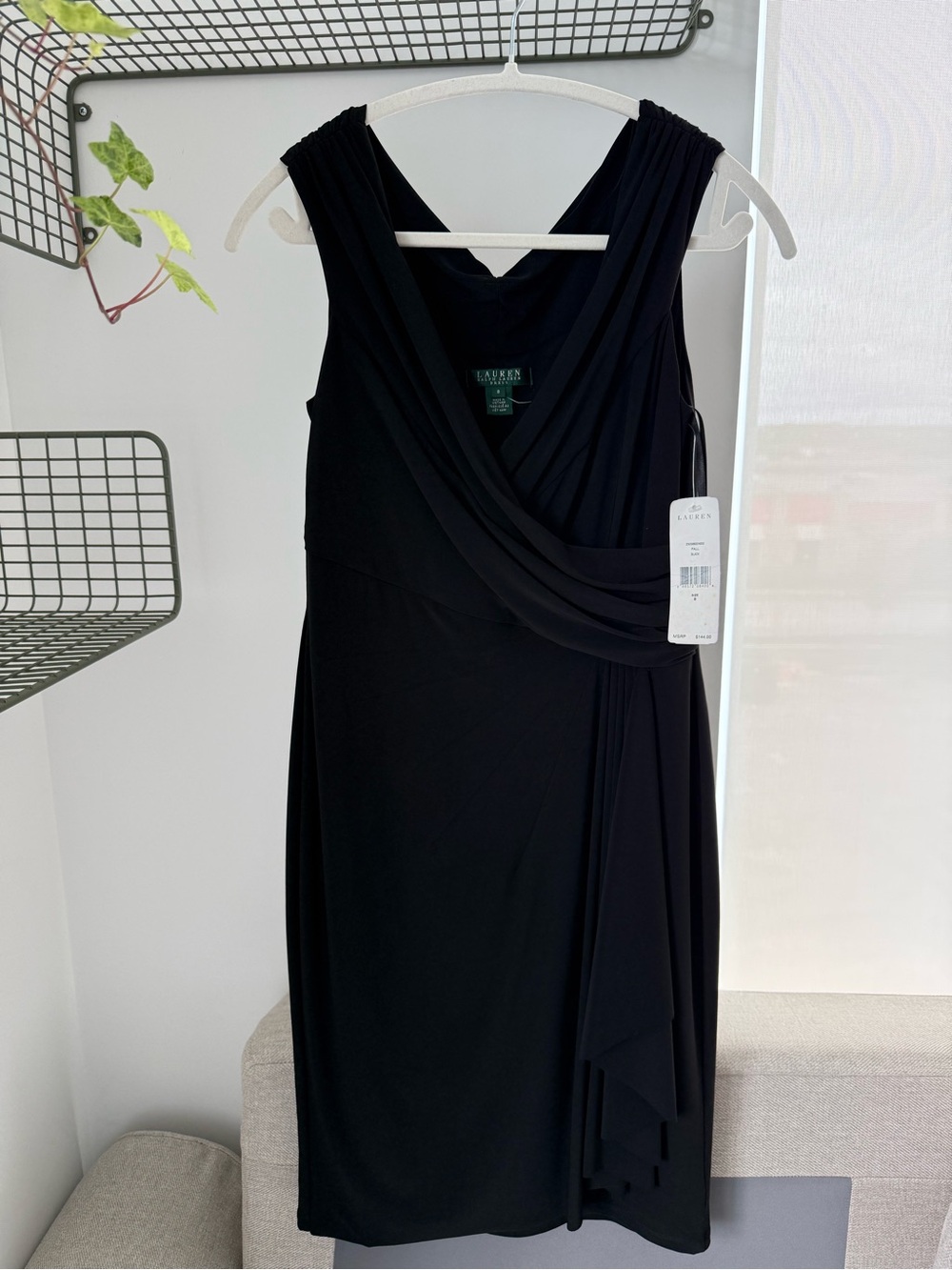 Lauren Ralph Lauren Black Sleeveless Draped V-Neck Mini Dress